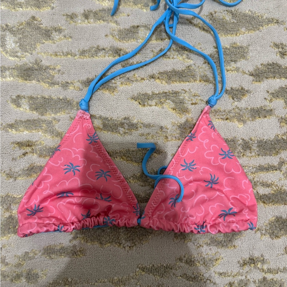 Heavy Manners Pink Triangle Bikini Top with Blue Straps